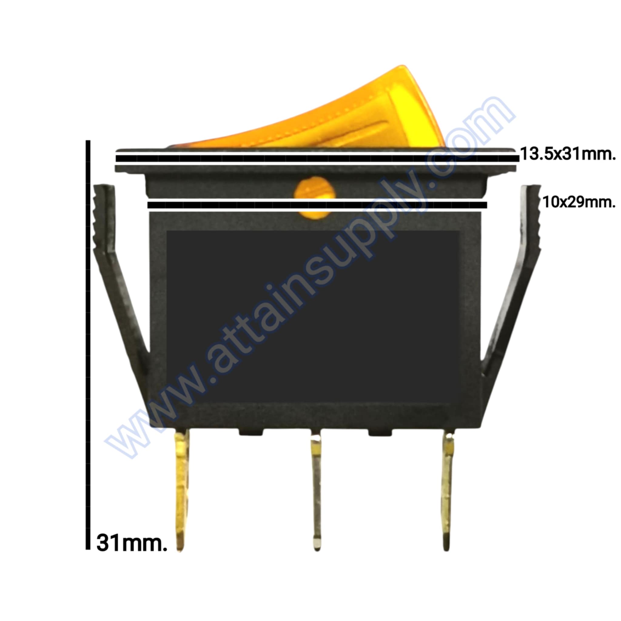 สวิทช์ IOเหลี่ยมผอม 220V./3ขา มีไฟ-สีเหลือง