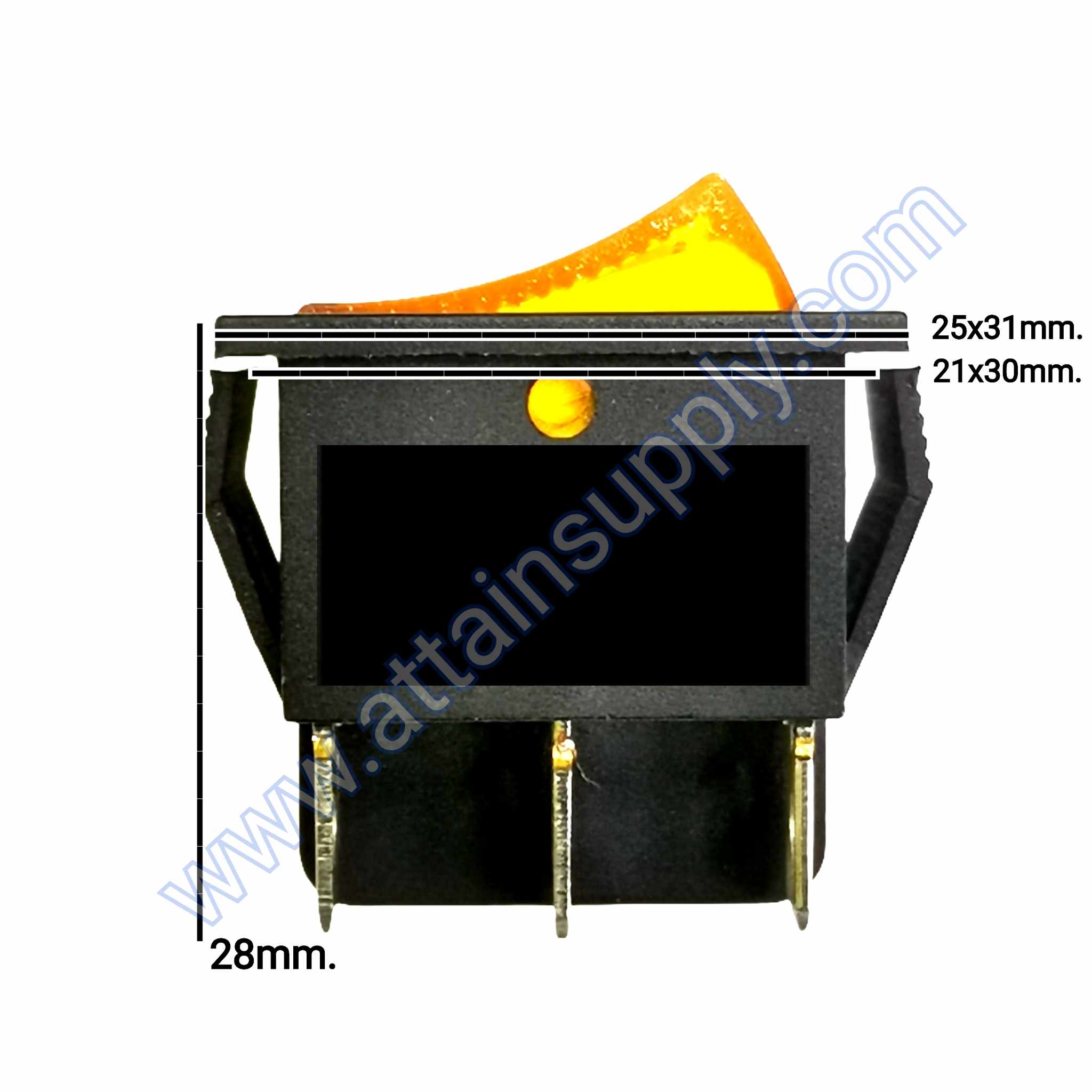 สวิทช์ IO เหลี่ยมใหญ่ 220V./6ขา มีไฟ-สีเหลืองส้ม