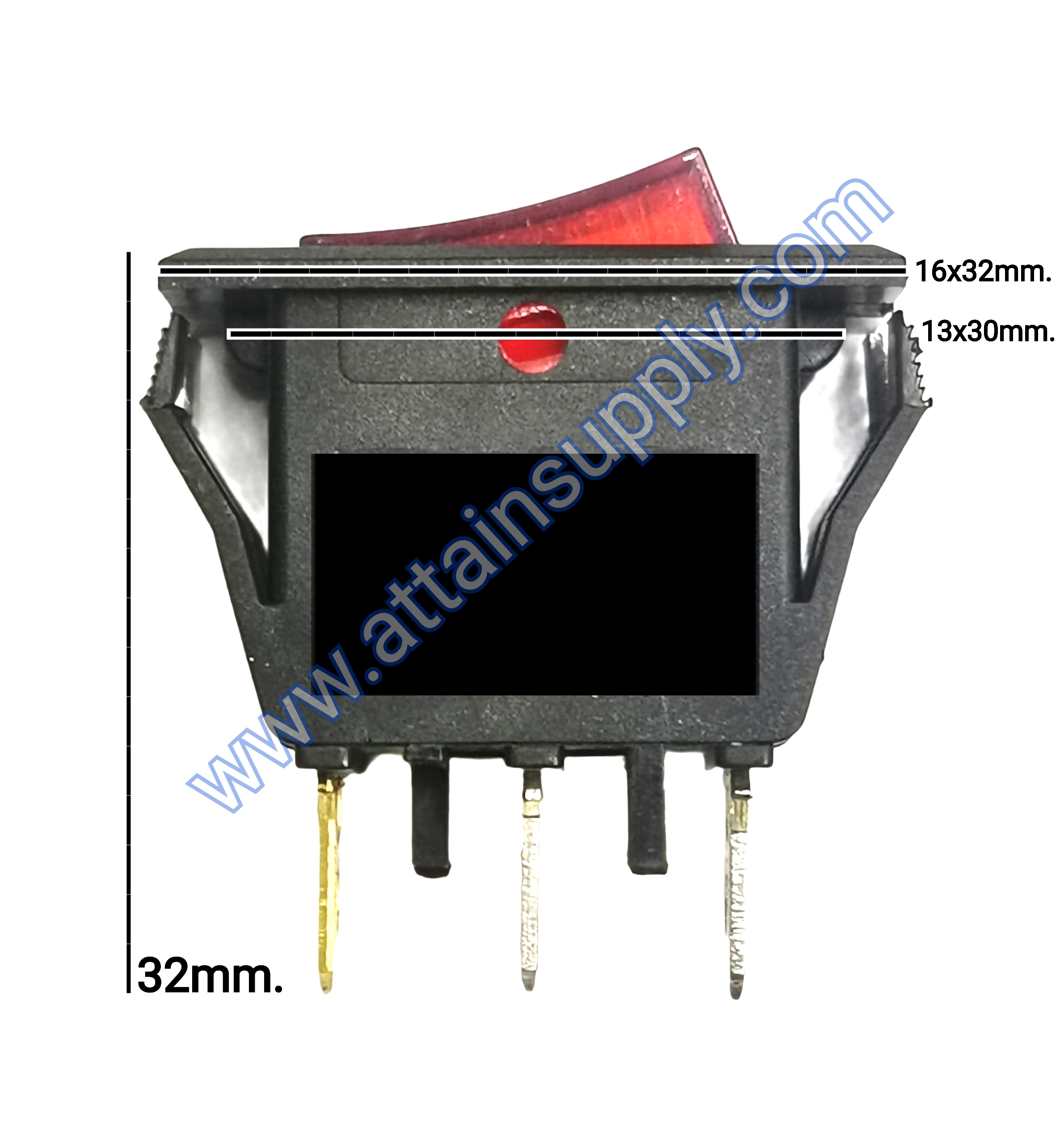 สวิทช์ IO เหลี่ยมบาง 12V./3ขา มีไฟ-สีแดง