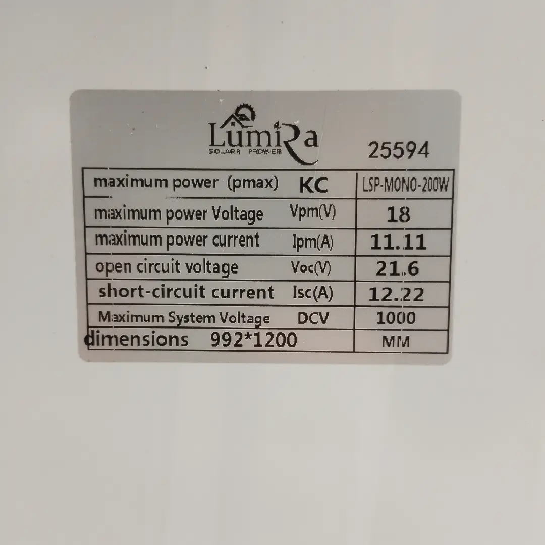 แผงโซล่าเซลล์ 200W Mono LUMIRA