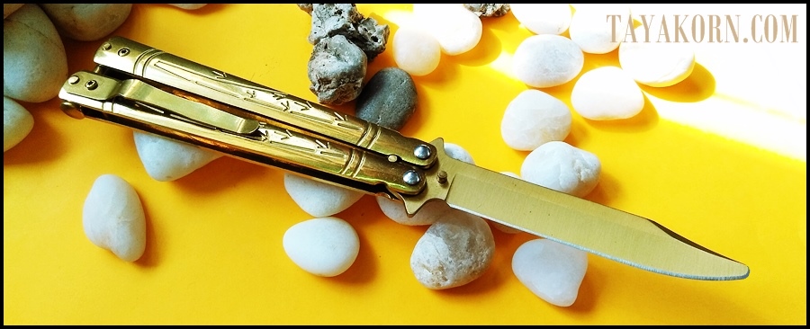 มีดซ้อมควง บาลีซองใบไผ่สีทอง Golden Bamboo Balisong Trainer Knife TKBS-GB1TR