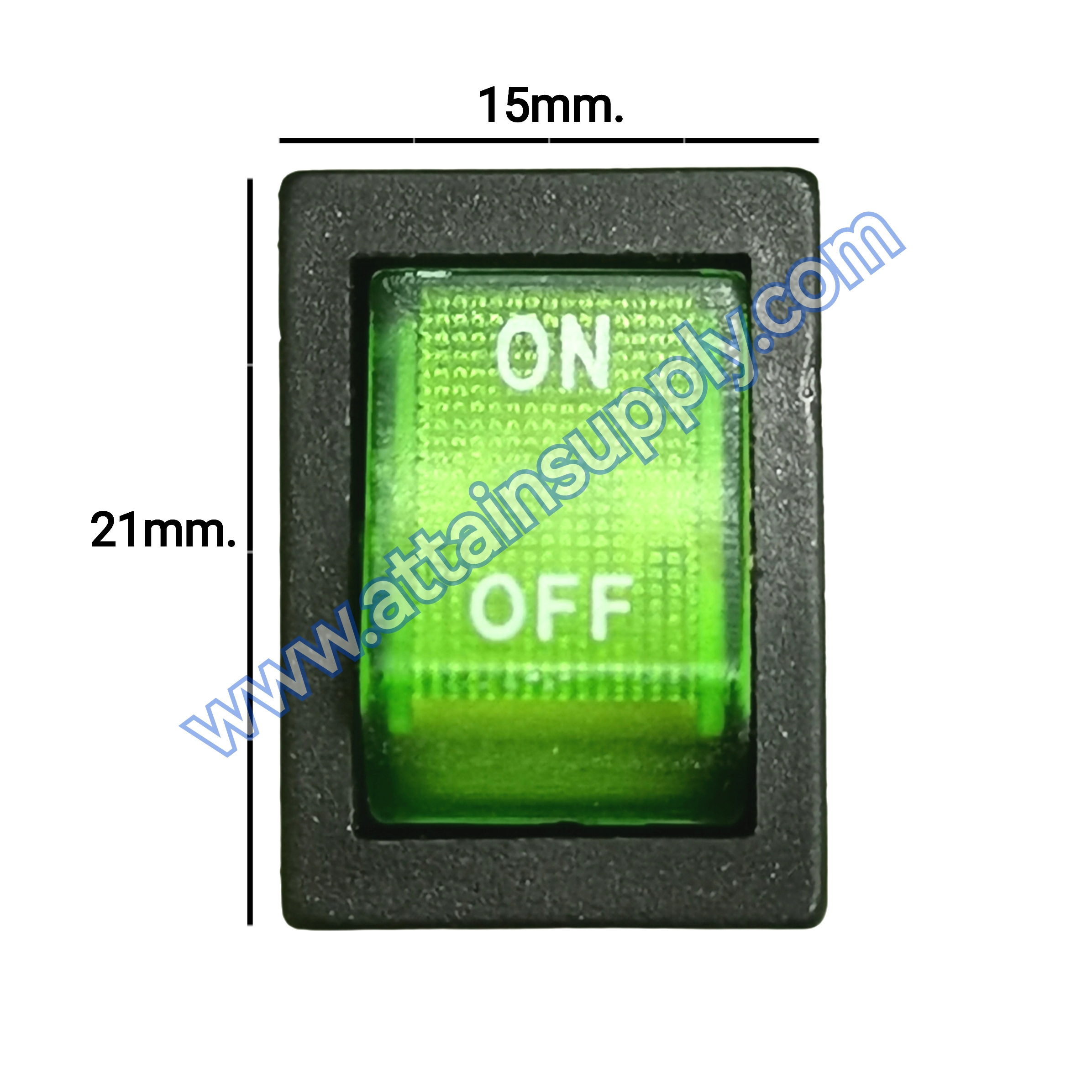 สวิทช์ ON-OFF เหลี่ยมเล็ก 12V./4ขา มีไฟ-สีเขียว