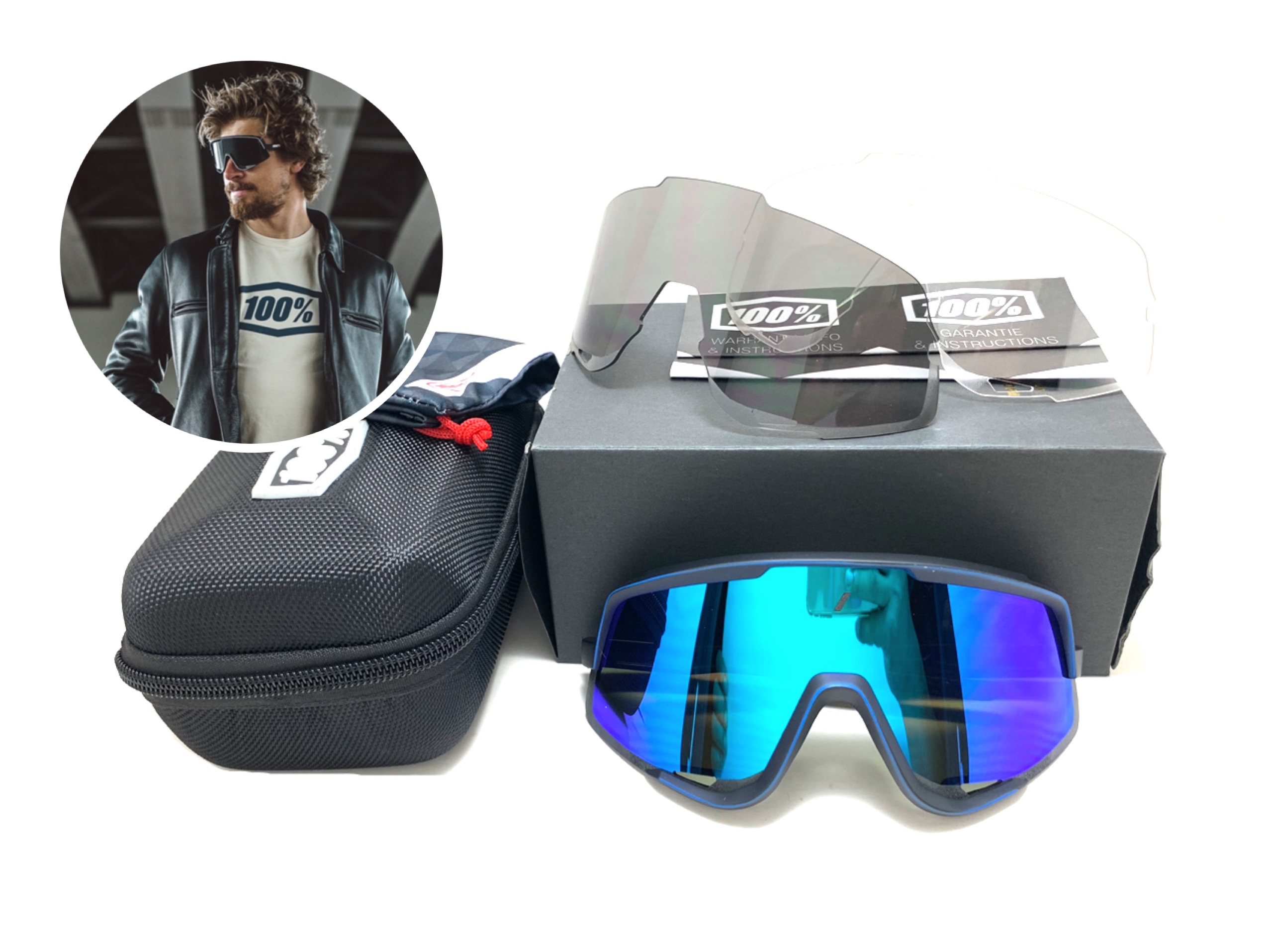 แว่นกันแดด แว่นปั่นจักรยาน 100% Speedcraft Glendale <Soft Tact Black Bule Lens> รุ่นใหม่ล่าสุด