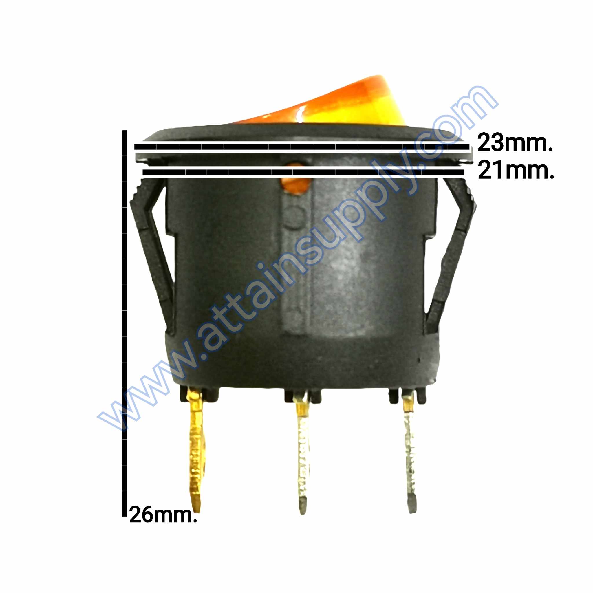 สวิทช์ IO กลม-ฐานกลม 220V./3ขา มีไฟ-สีเหลือง