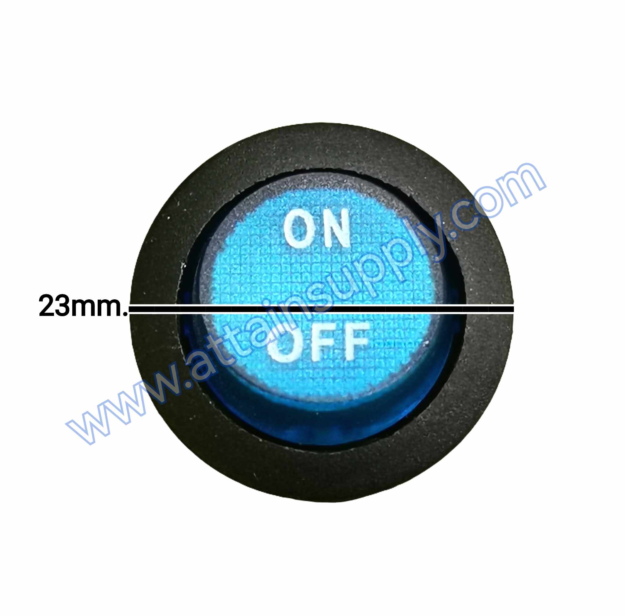 สวิทช์ ON-OFF กลม-ไฟเต็ม 220V./3ขา มีไฟ-สีน้ำเงิน