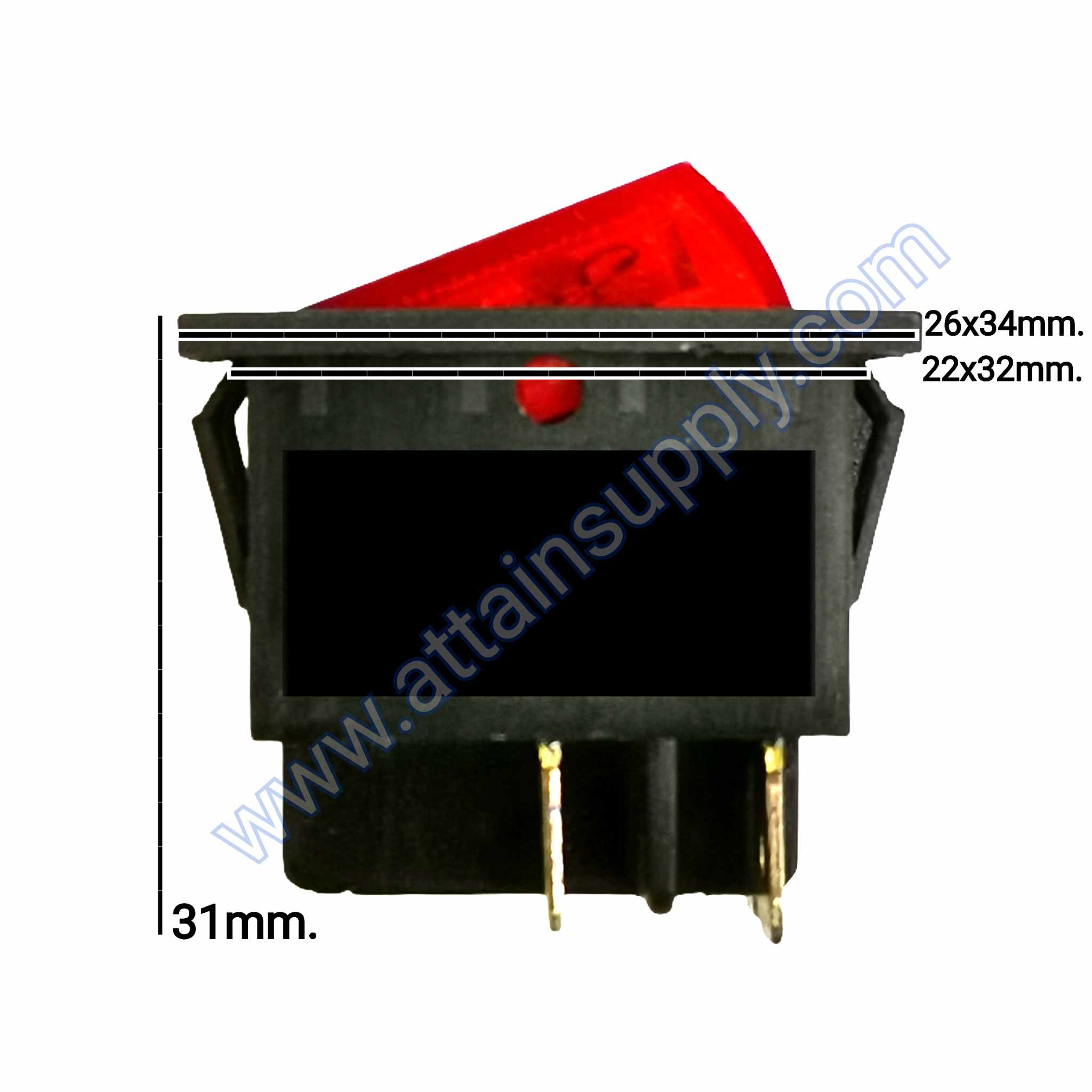 สวิทช์ IO เหลี่ยมใหญ่ 220V./4ขา มีไฟ-สีแดง (แบบหนา)