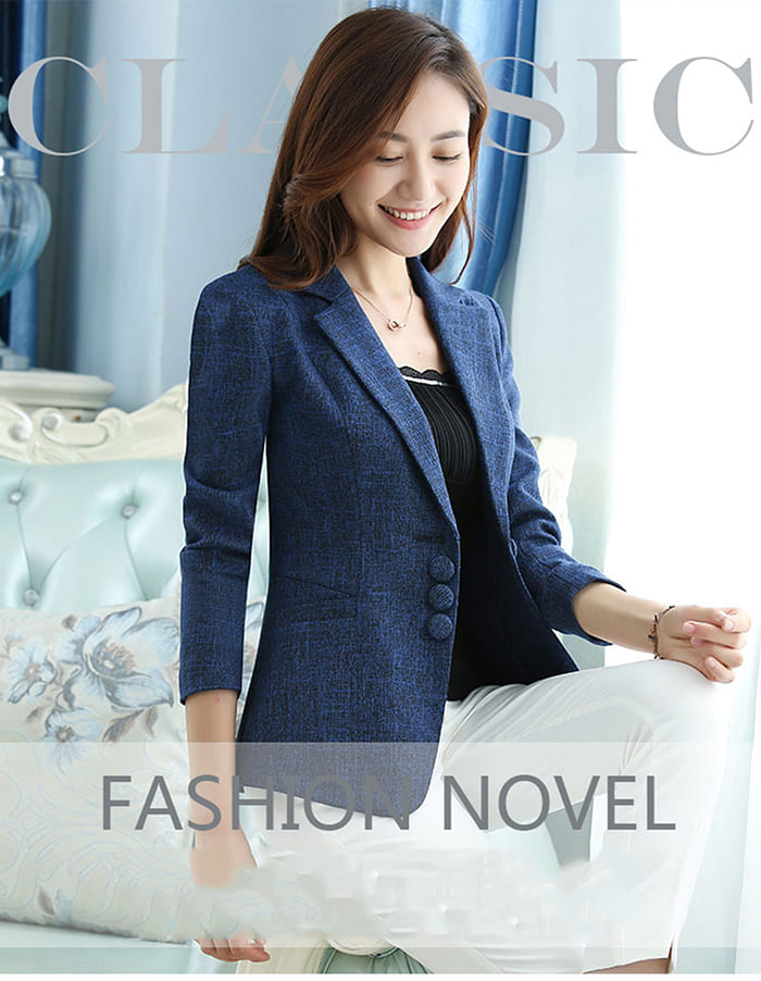 สูทผู้หญิง มีน้ำหนัก กระเป๋าหน้า พร้อมส่ง L สีน้ำเงิน แถมเข็มกลัด
