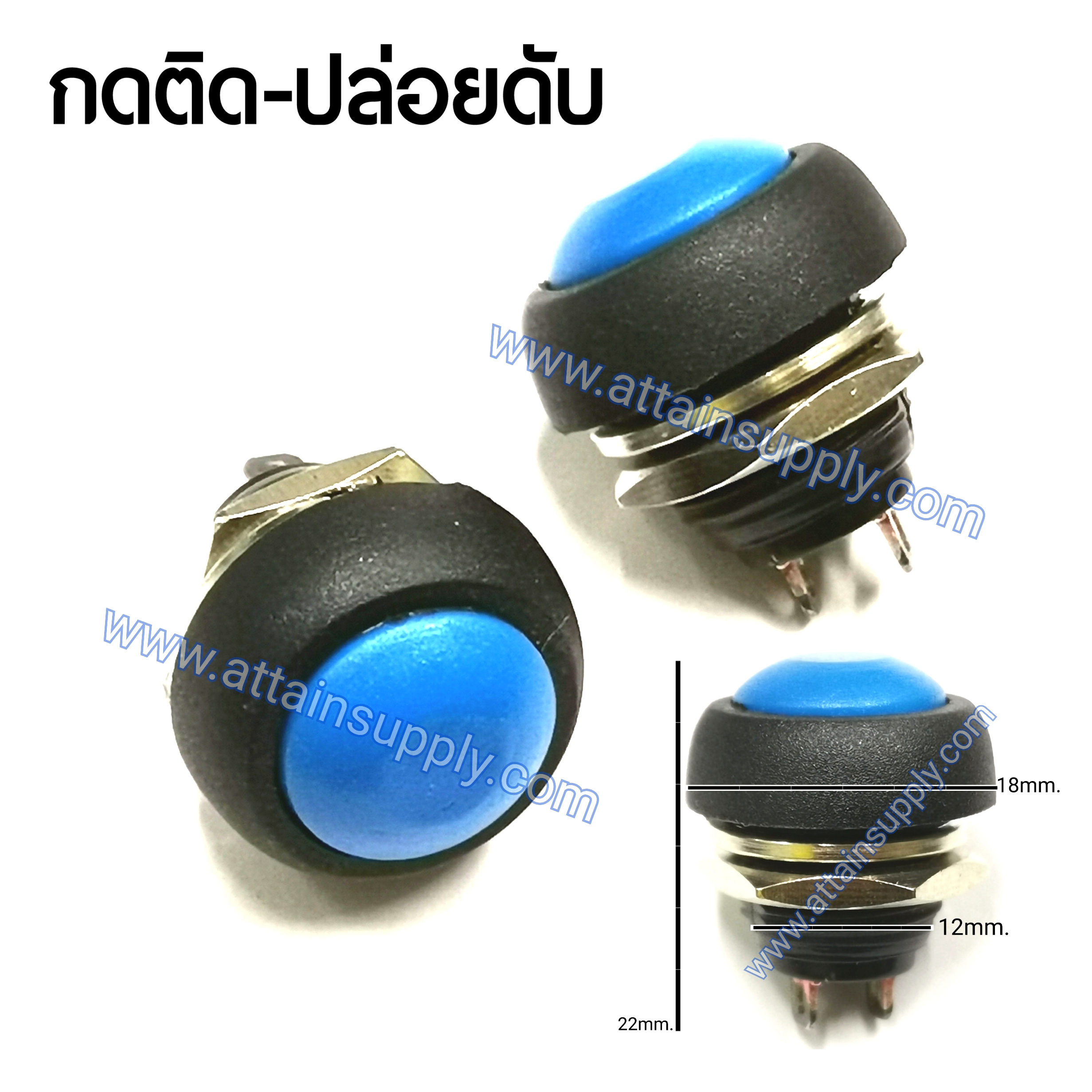 สวิทช์ กดติด-ปล่อยดับ/กลมกระดุม-สีน้ำเงิน