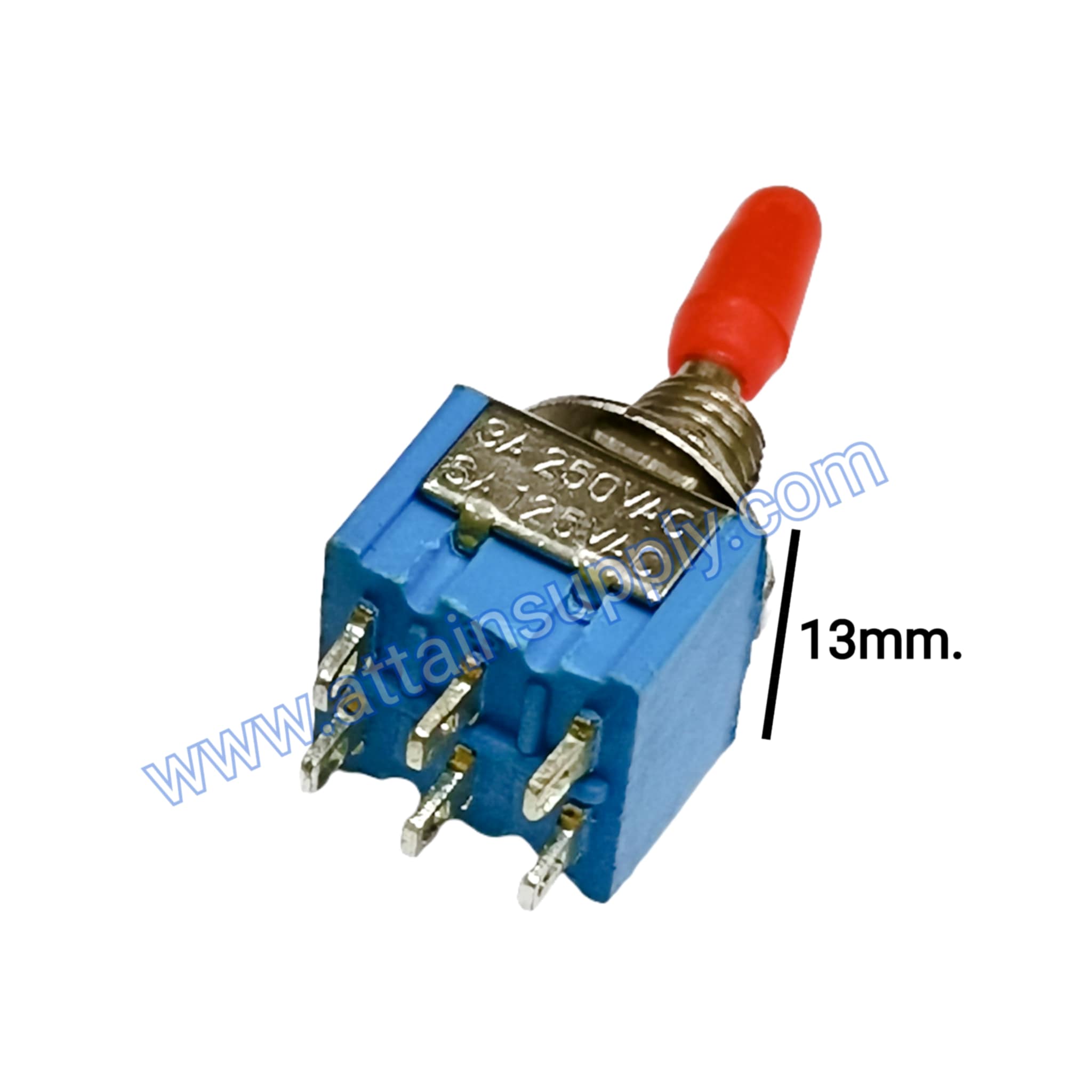 สวิทช์โยก ON-OFF 6ขา/รุ่นเล็ก สีฟ้า-แกนยางแดง