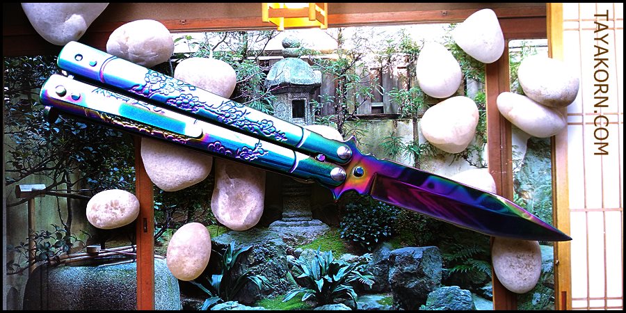 มีดควง เรนโบว์ซากุระบาลิซอง Rainbow Sakura Balisong Knife TKBS-SK55