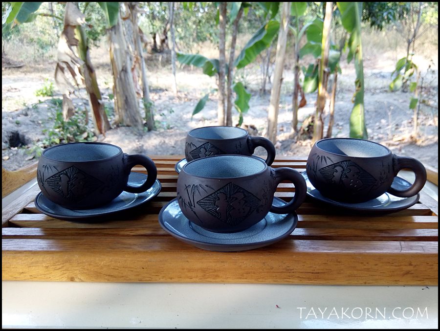 ถ้วยชามงคลพร้อมจานรอง 福 ดินเผาอี๋ชิง จื่อหนี 紫泥 TKTC-P5