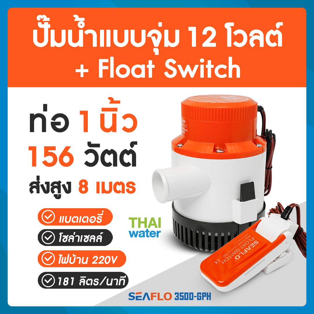 ปั๊ม DC 12V 3500 GPH + Float Switch