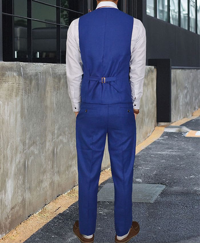 สูทเจ้าบ่าว เกรดพรีเมี่ยม สีน้ำเงินสด ปกดำเงา Size M (สูท+เสื้อกั๊ก+กางเกง)