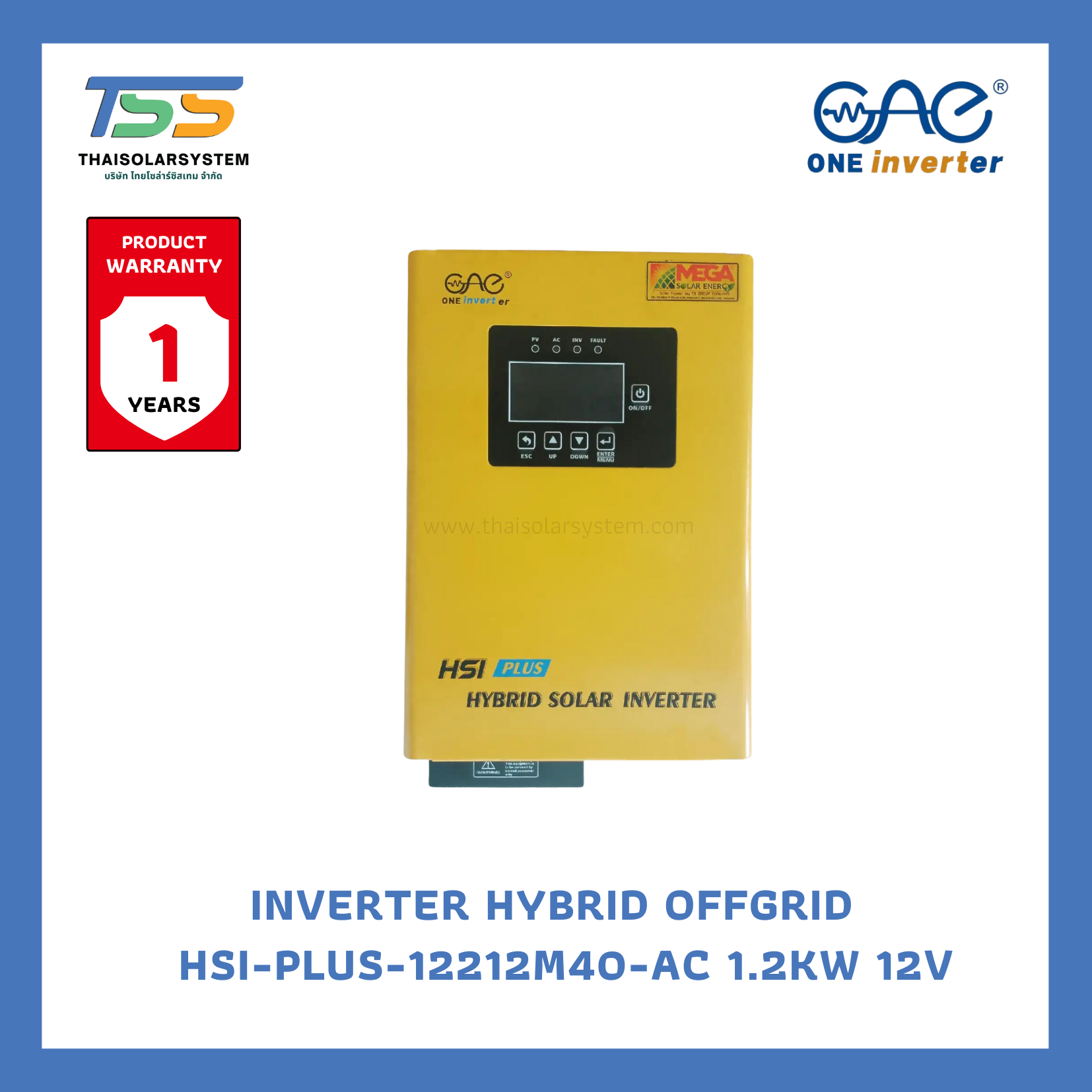 Inverter Hybrid Offgrid 1.2kw 12V + MPPT 40A HSI-PLUS