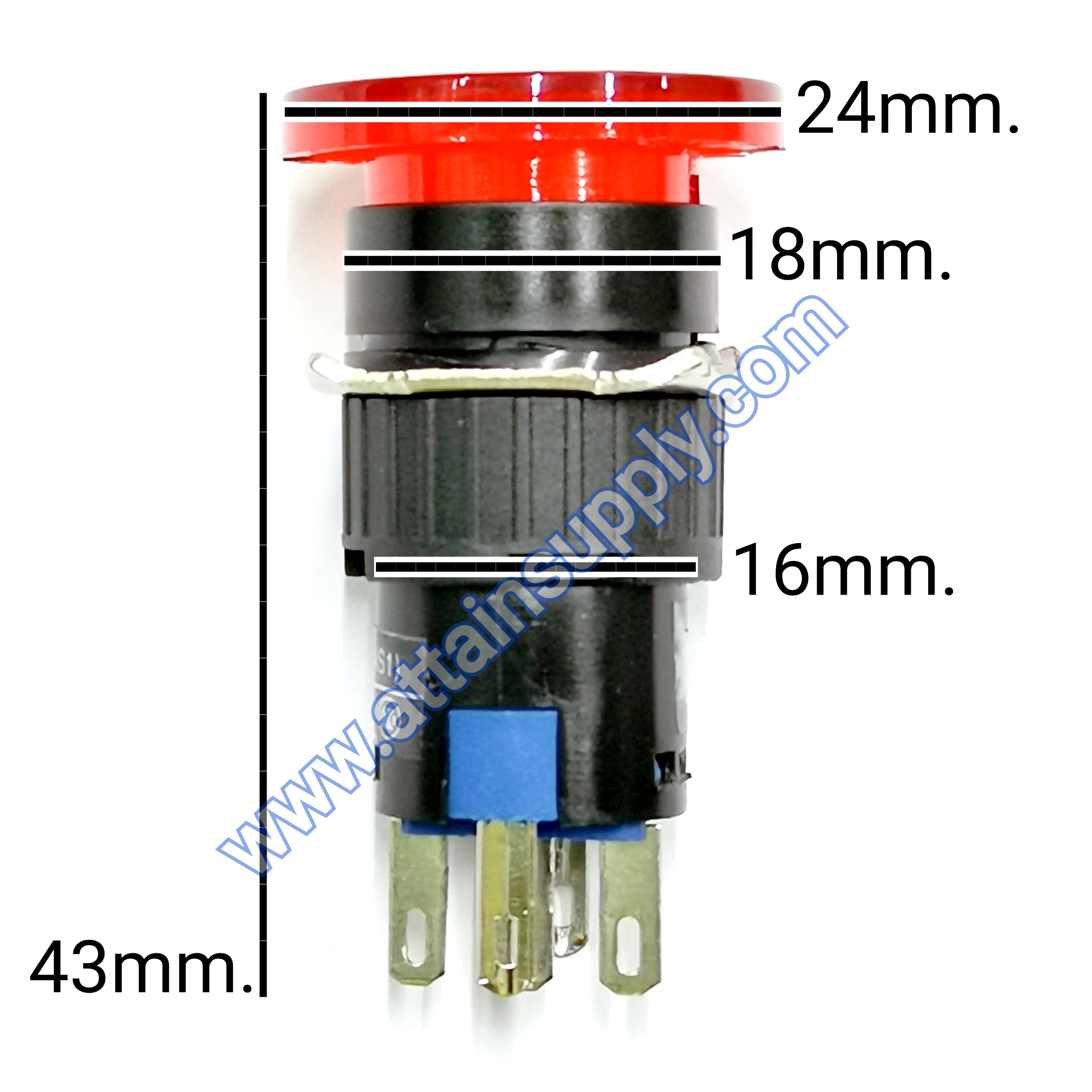 สวิทช์ กดติด-ปล่อยดับ หัวเห็ด220V.-5P.แบบมีไฟ/สีแดง