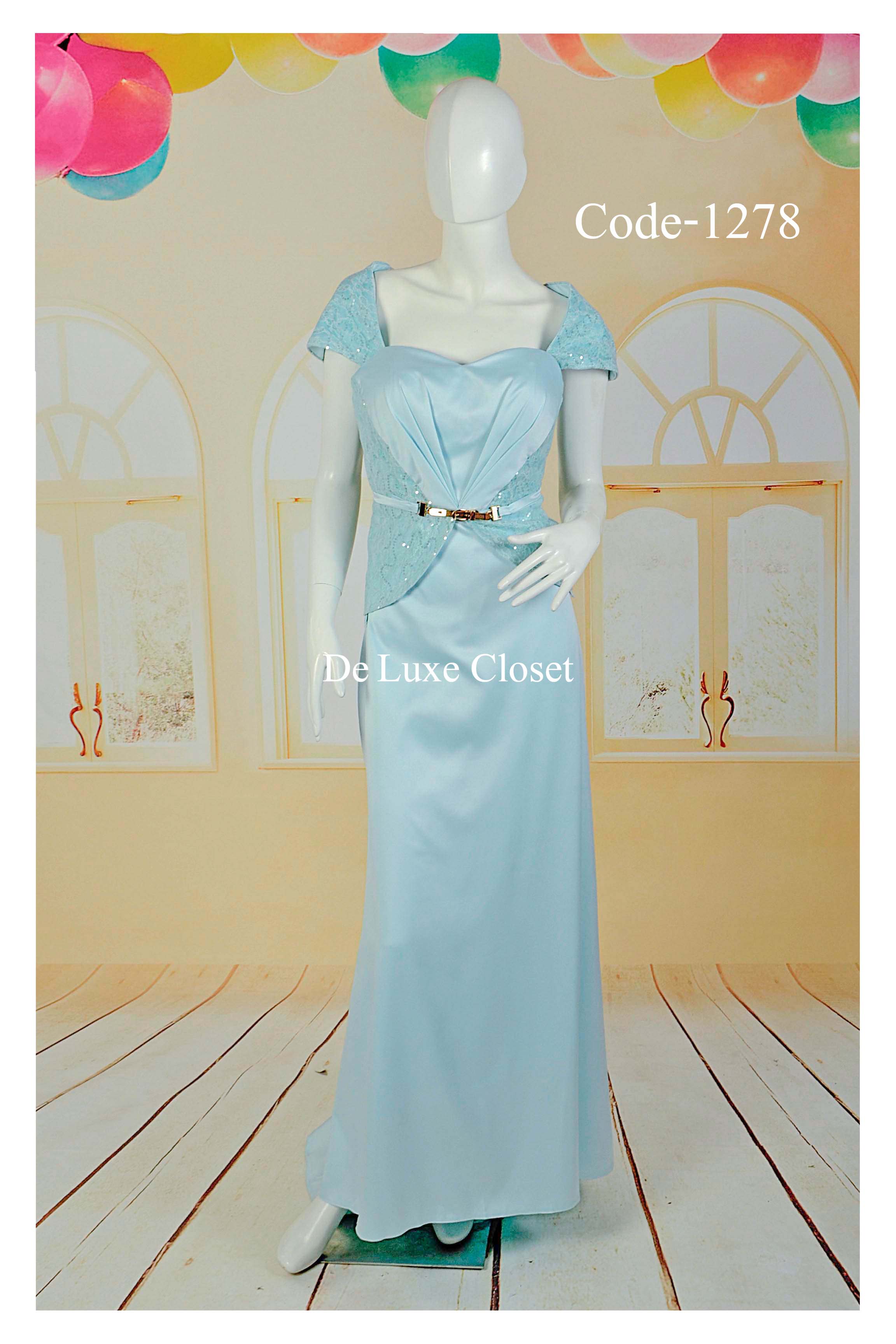 พร้อมส่ง Size Lชุดราตรียาว ผ้าซาตินเกาหลี เข็มขัดที่เอว เว้าหลัง กระโปรงหางปลา