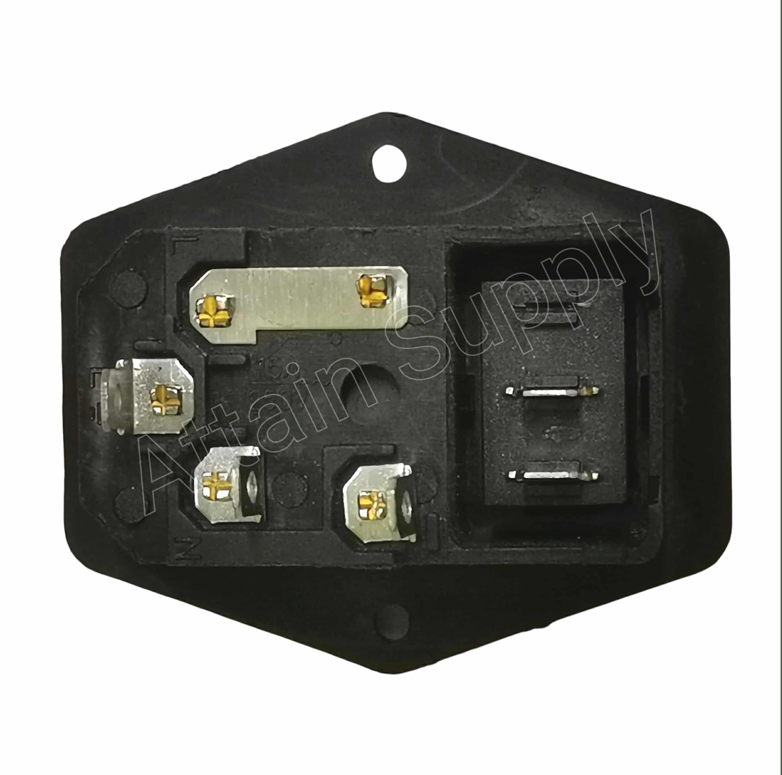 เต้ารับAC-3ขาผู้+ช่องฟิวส์+สวิทช์ ติดแท่น ขอบยึดน็อต