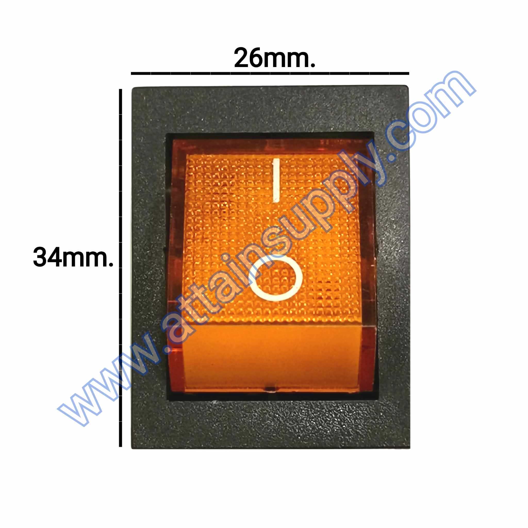 สวิทช์ IO เหลี่ยมใหญ่ 220V./4ขา มีไฟ-สีเหลือง (แบบหนา)