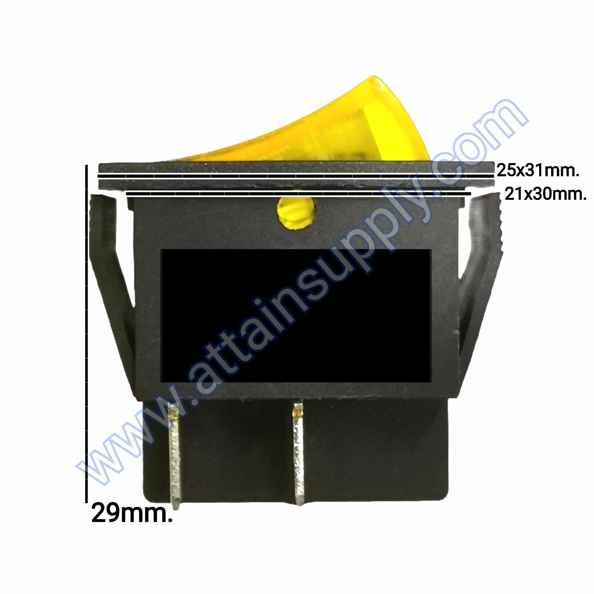 สวิทช์ IO เหลี่ยมใหญ่ 220V./4ขา มีไฟ-สีเหลืองอ่อน