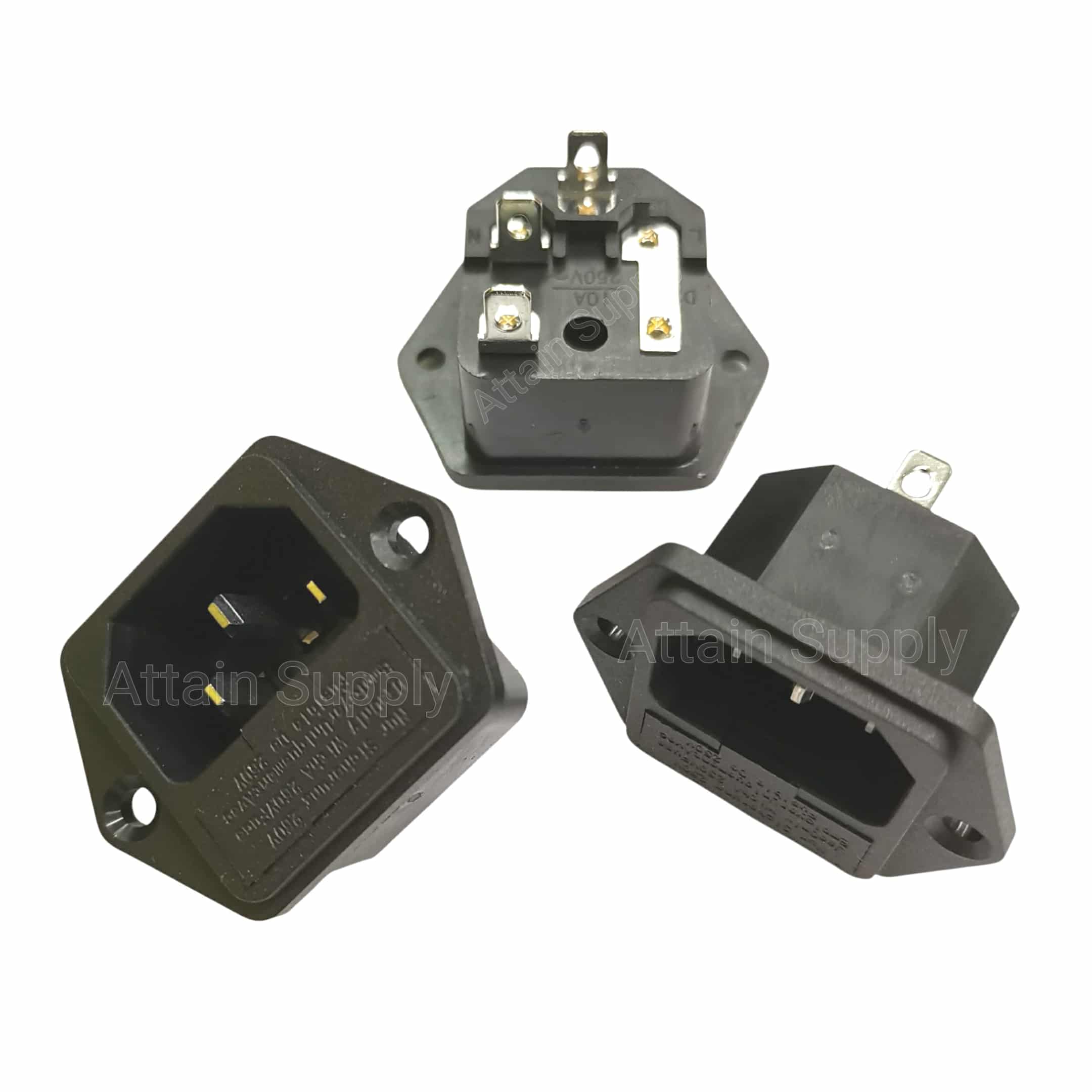 เต้ารับAC-3ขาผู้+ช่องฟิวส์ ติดแท่น ขอบยึดน็อต