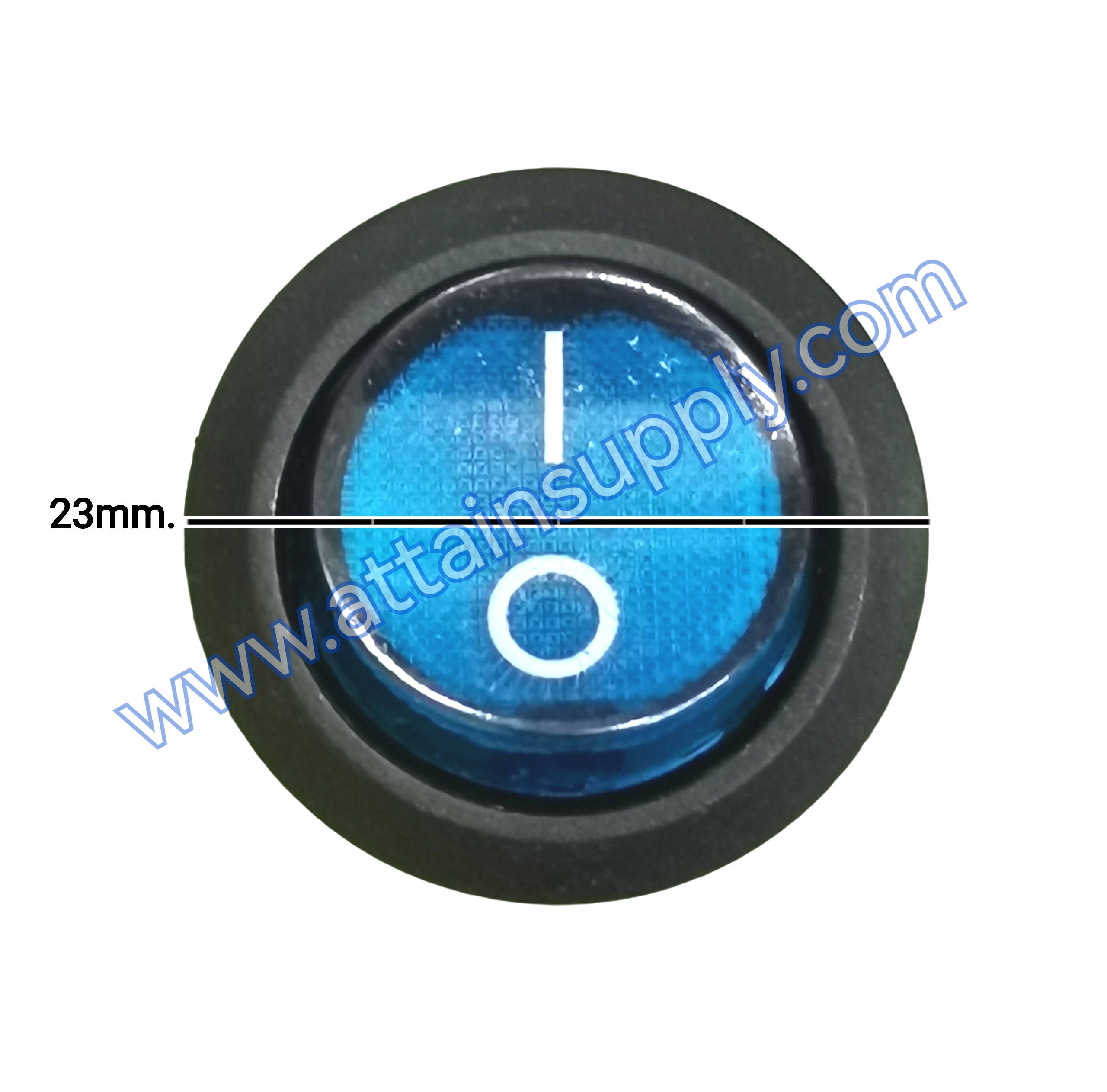 สวิทช์ IO กลม-ไฟเต็ม 220V./3ขา มีไฟ-สีน้ำเงิน