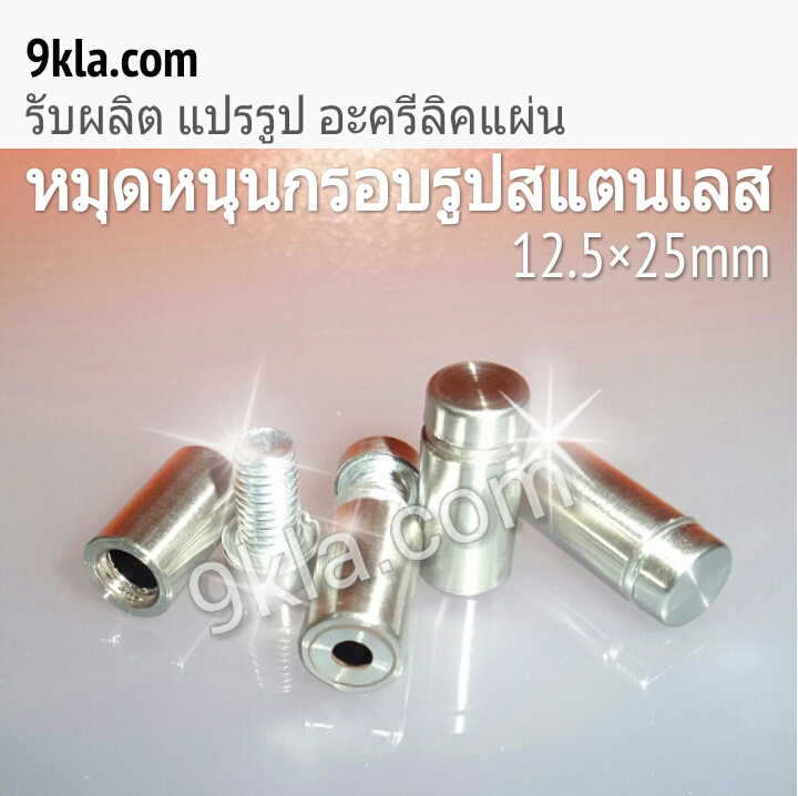12.5 mm. หมุดหนุนกรอบรูป สำหรับกรอบรูปติดผนังแบบลอย 12.5x25mm. สแตนเลสแฮร์ไลน์ ชิ้น