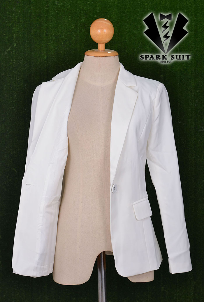 สูทผู้หญิง ผ้าฮานาโกะ มีน้ำหนัก กระเป๋าหน้า พร้อมส่ง สีขาว L *แถมเข็มกลัด