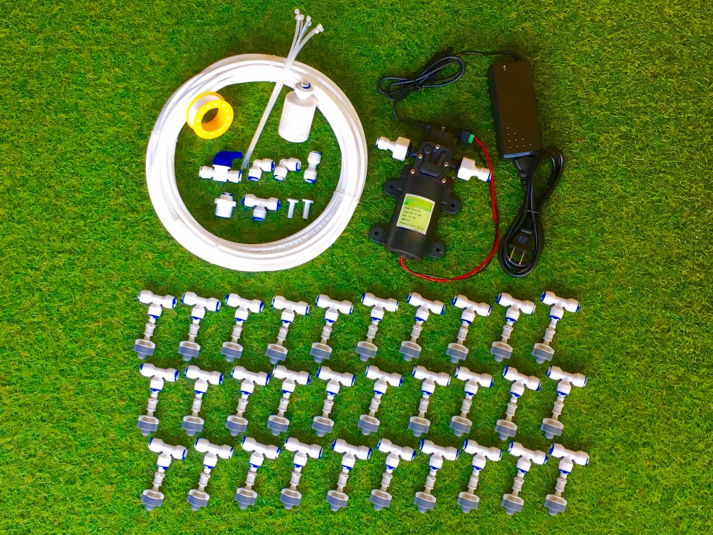 SAVE SET 6 ชุดพ่นหมอก 30 หัวพ่นหมอกเนต้าฟิล์ม 0.6 mm. + สายพ่นหมอก 30 เมตร ( ใช้ได้ทั้งแบตเตอรี่และไฟบ้าน 220 โวลต์ )