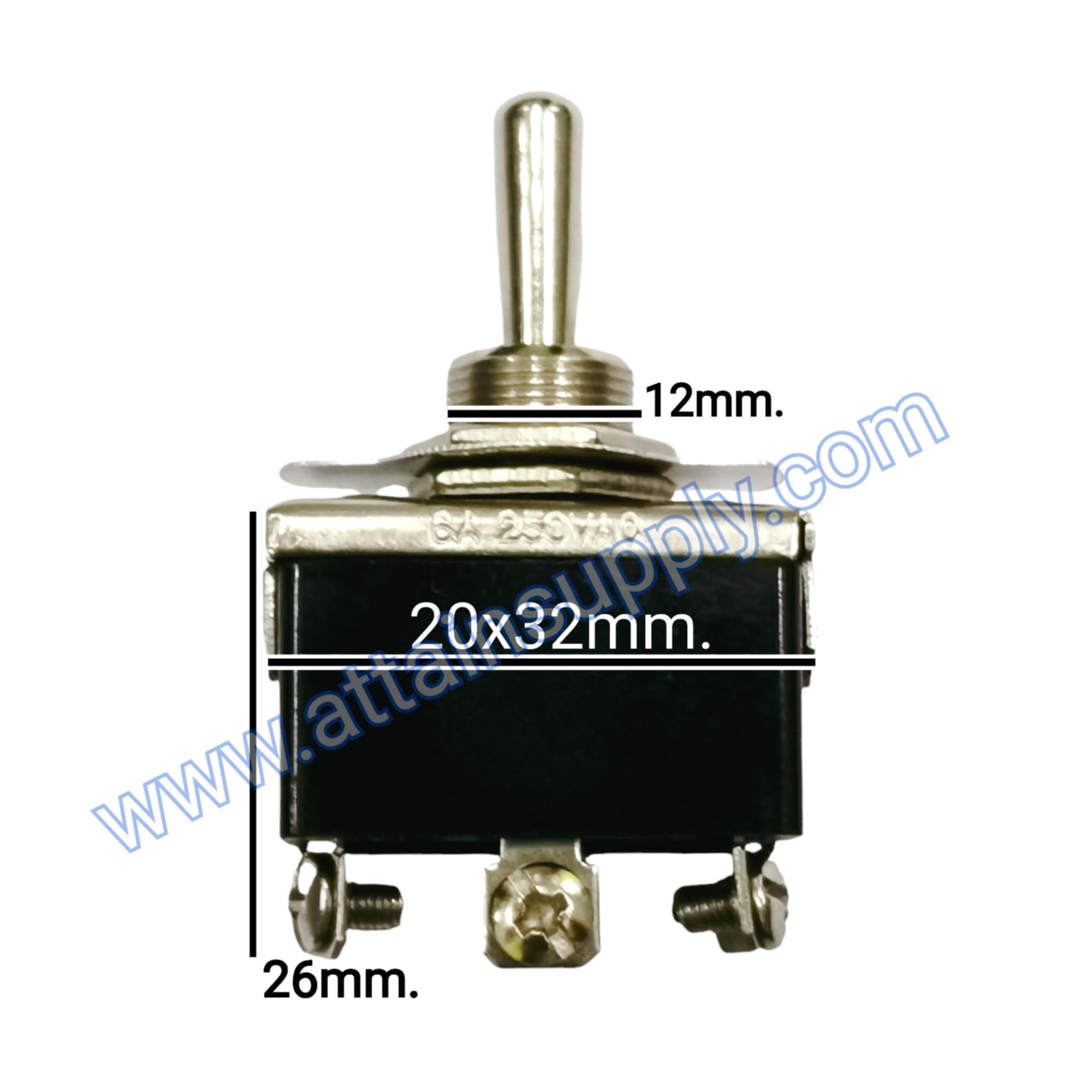 สวิทช์โยก ON-OFF-ON 6ขา-แบบขันน็อต/สีดำ 6A.250VAC.