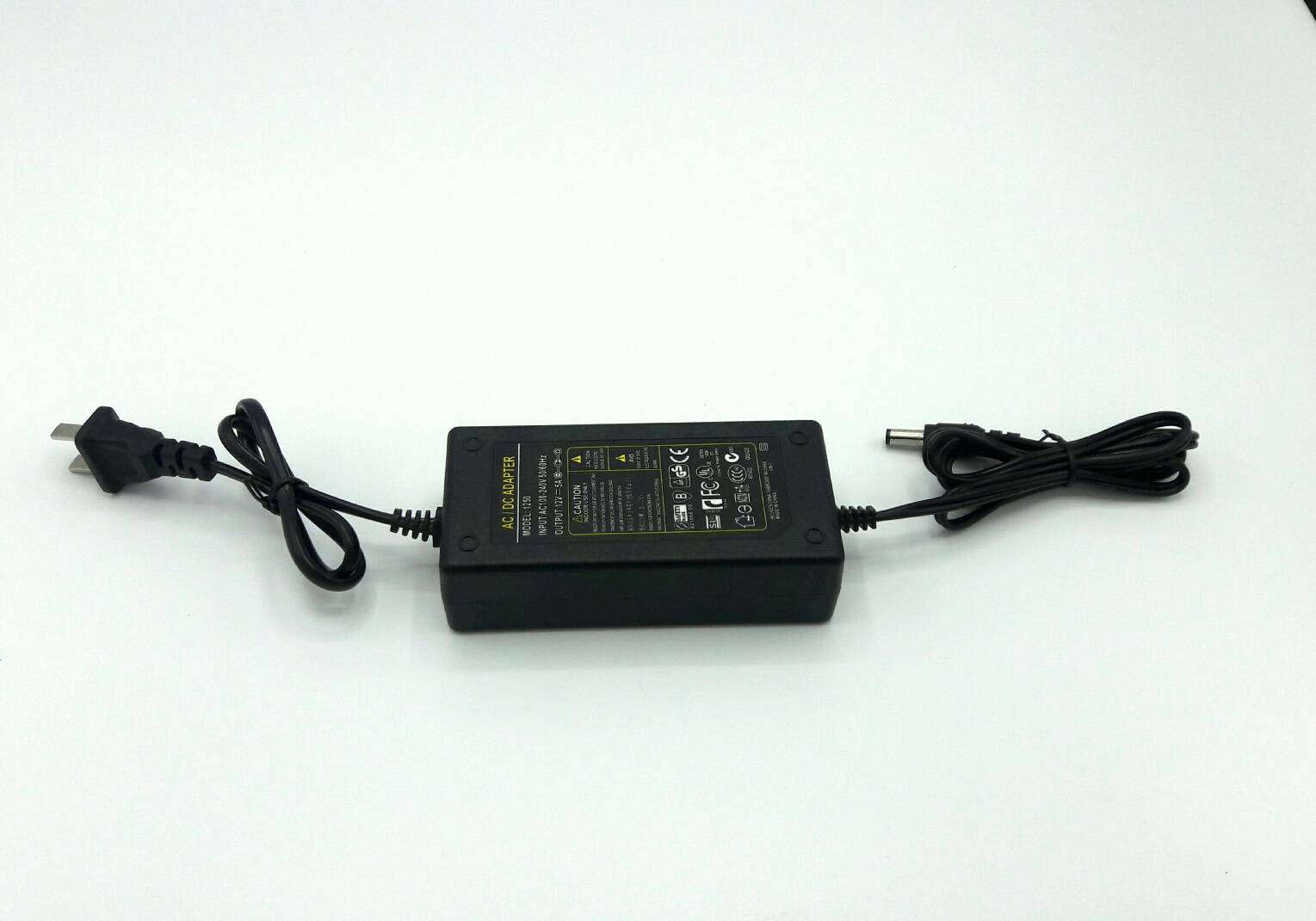 Adapter 12VDC 5A 5.5 mm. x 2.5 mm. รุ่น 1250A (มีปลั๊กในตัว)