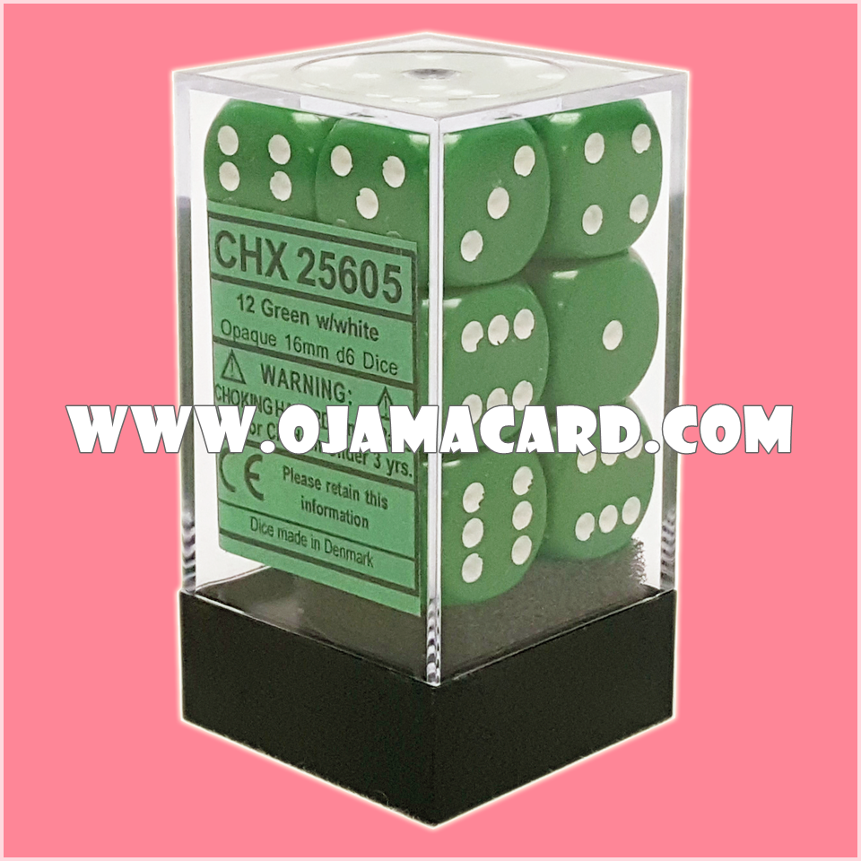 Chessex 16MM D6 Dice Block — Opaque : Green / White「1 Dice」