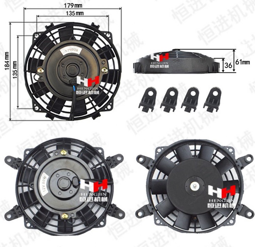 OEM 19-A-001-12VDC พัดลมหม้อน้ำรถยนต์ 12V 80W 6 นิ้ว 10 ใบพัด SKU-597 ดำ