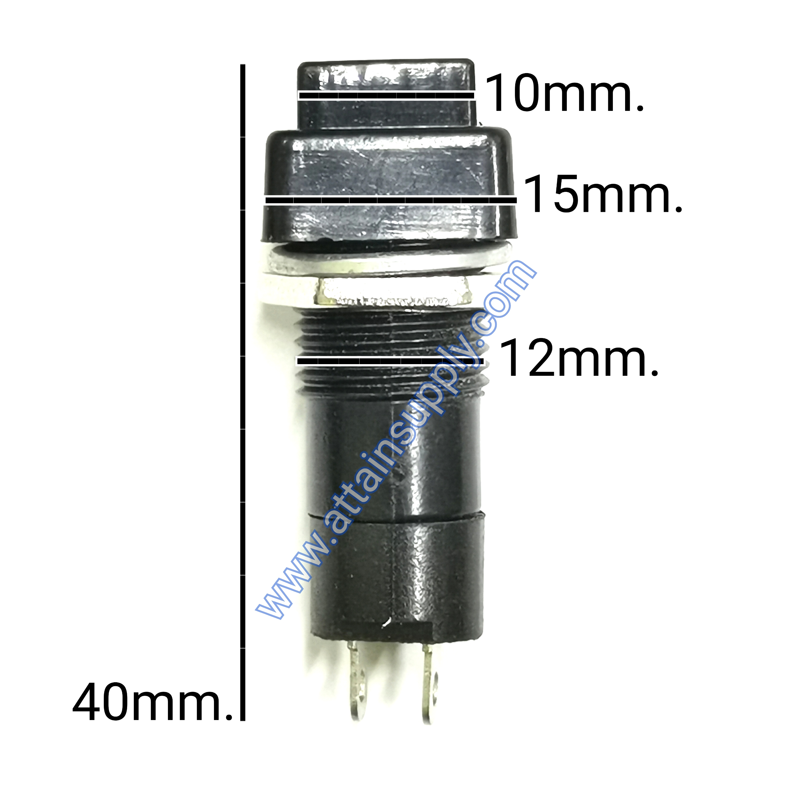 สวิทช์ กดติด-ปล่อยดับ/หัวสี่เหลี่ยม ฐานกลมแกนยาว-สีดำ