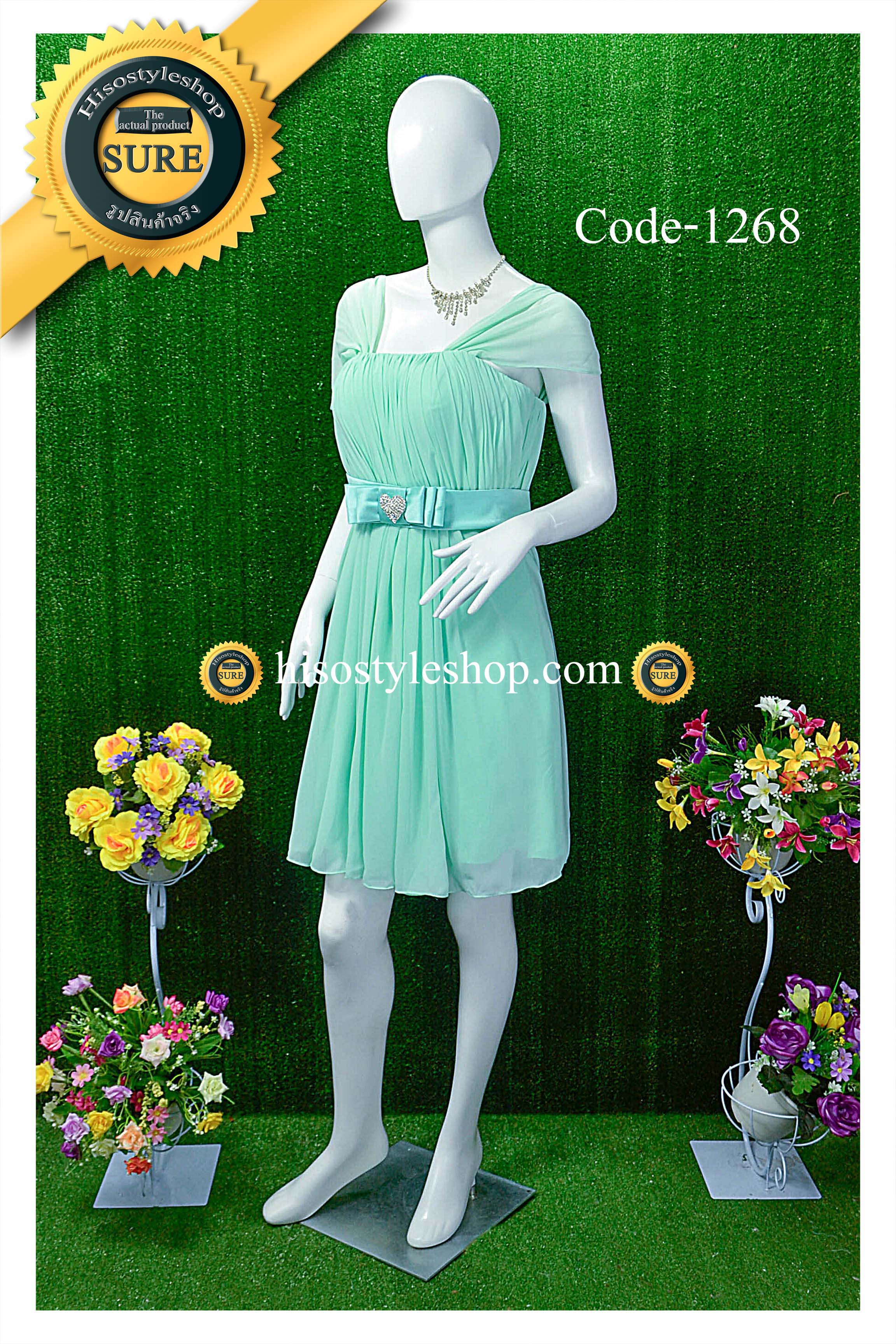 พร้อมส่ง Size L ชุดราตรีสั้น **สามารถใส่ได้7แบบ** ผ้าชีฟอง แต่งโบว์เข็มกลัดหัวใจที่เอว ซิปหลัง