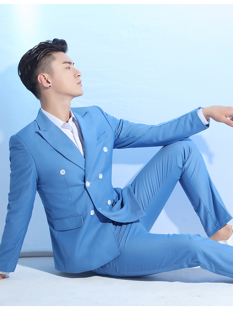 สูท,ชุดสูทเจ้าบ่าว,สูทผู้ชาย สีฟ้า กระดุม 6 เม็ด พร้อมส่ง S,M,L