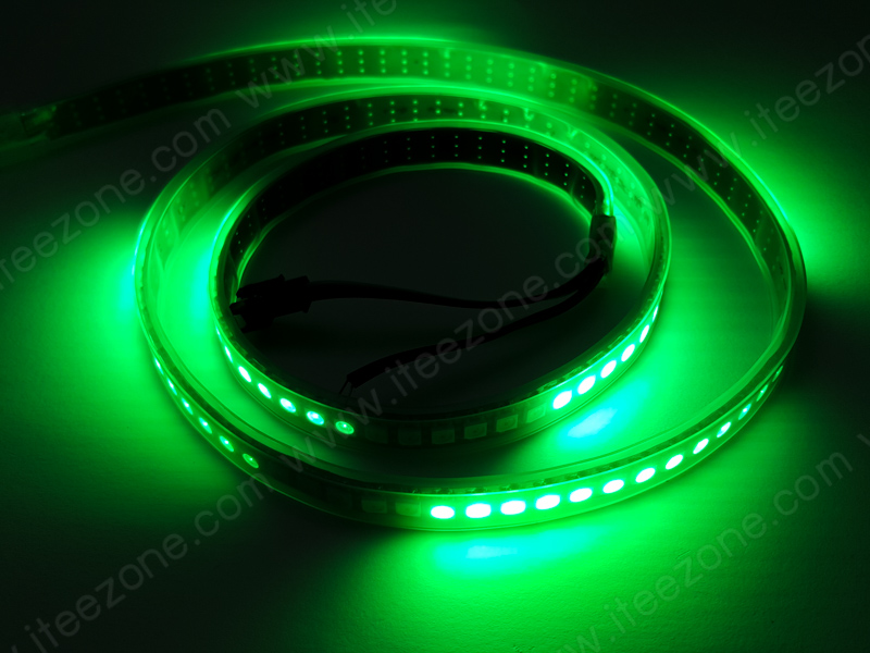 ไฟเส้น RGB 5050 หุ้มกันน้ำ วิ่งอิสระ IC WS2812B 5V หลอดถี่ 144 LED/M ยาว 1 เมตร สามารถควบคุมอิสระทุกดวง