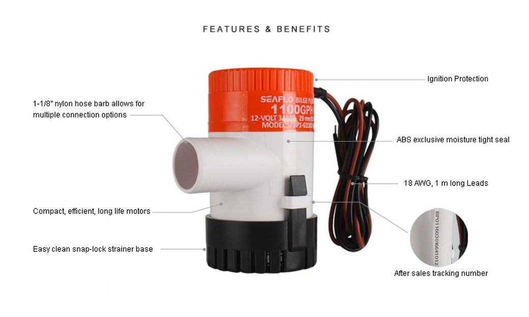 06-1100-GPH-12VDC ปั๊มน้ำโซล่าเซลล์ แบบแช่ 12 โวลต์ 1100-GPH SEAFLO ของแท้!!! ( สินค้าขายดี ) SKU-008