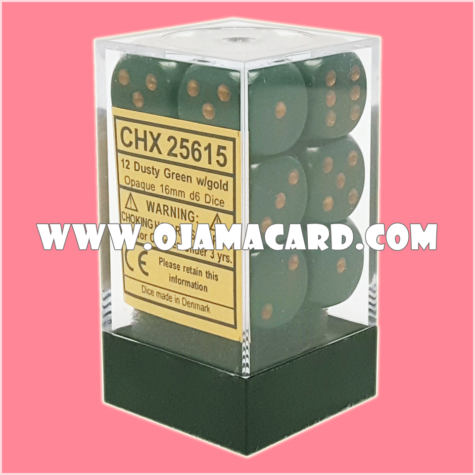 Chessex 16MM D6 Dice Block — Opaque : Dusty Green / Gold「1 Dice」