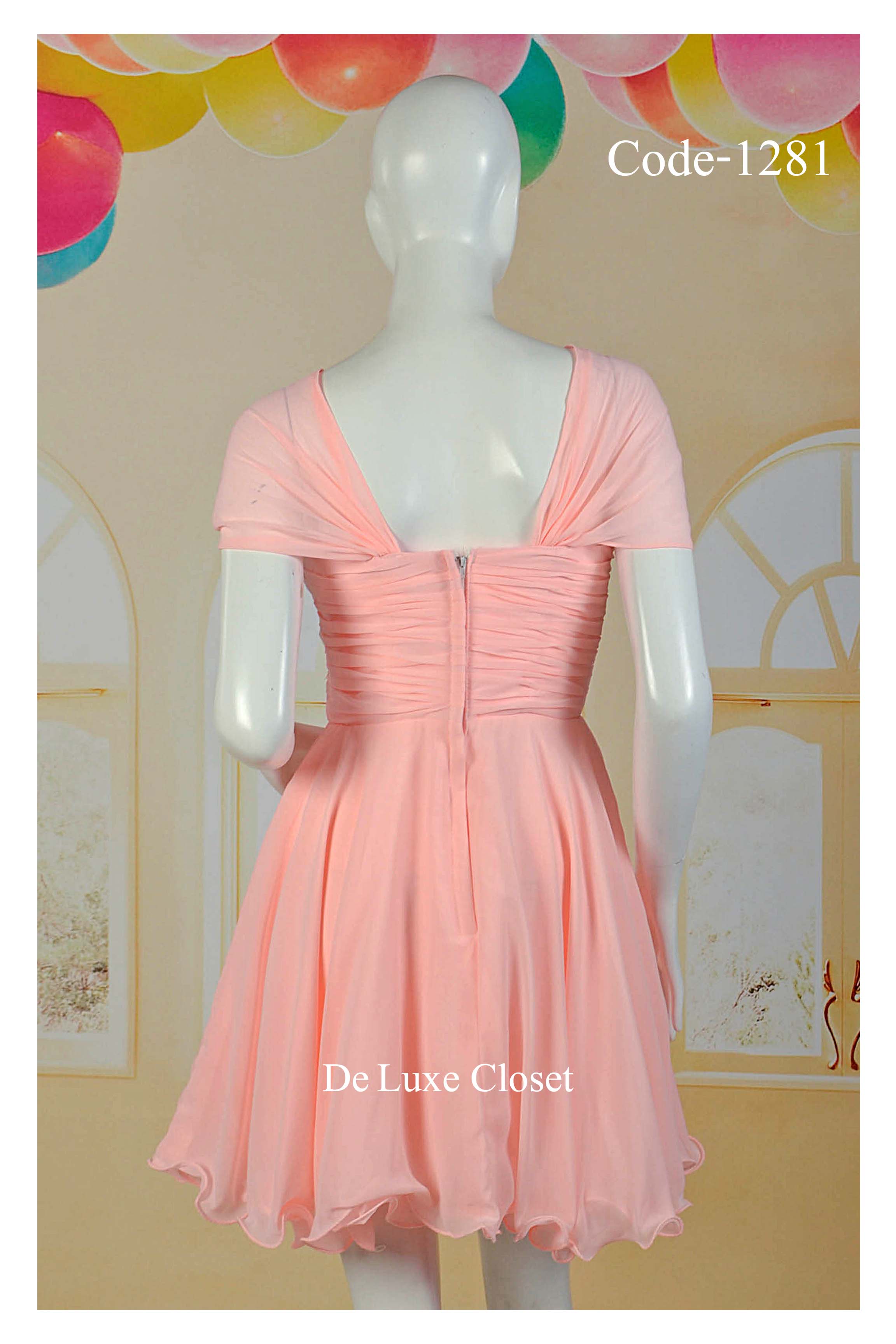 พร้อมส่ง Size 3XL ชุดราตรีสาวอวบ ผ้าชีฟอง ตกแต่งดอกไม้ที่เอว ซิปหลัง ซับในทั้งชุด