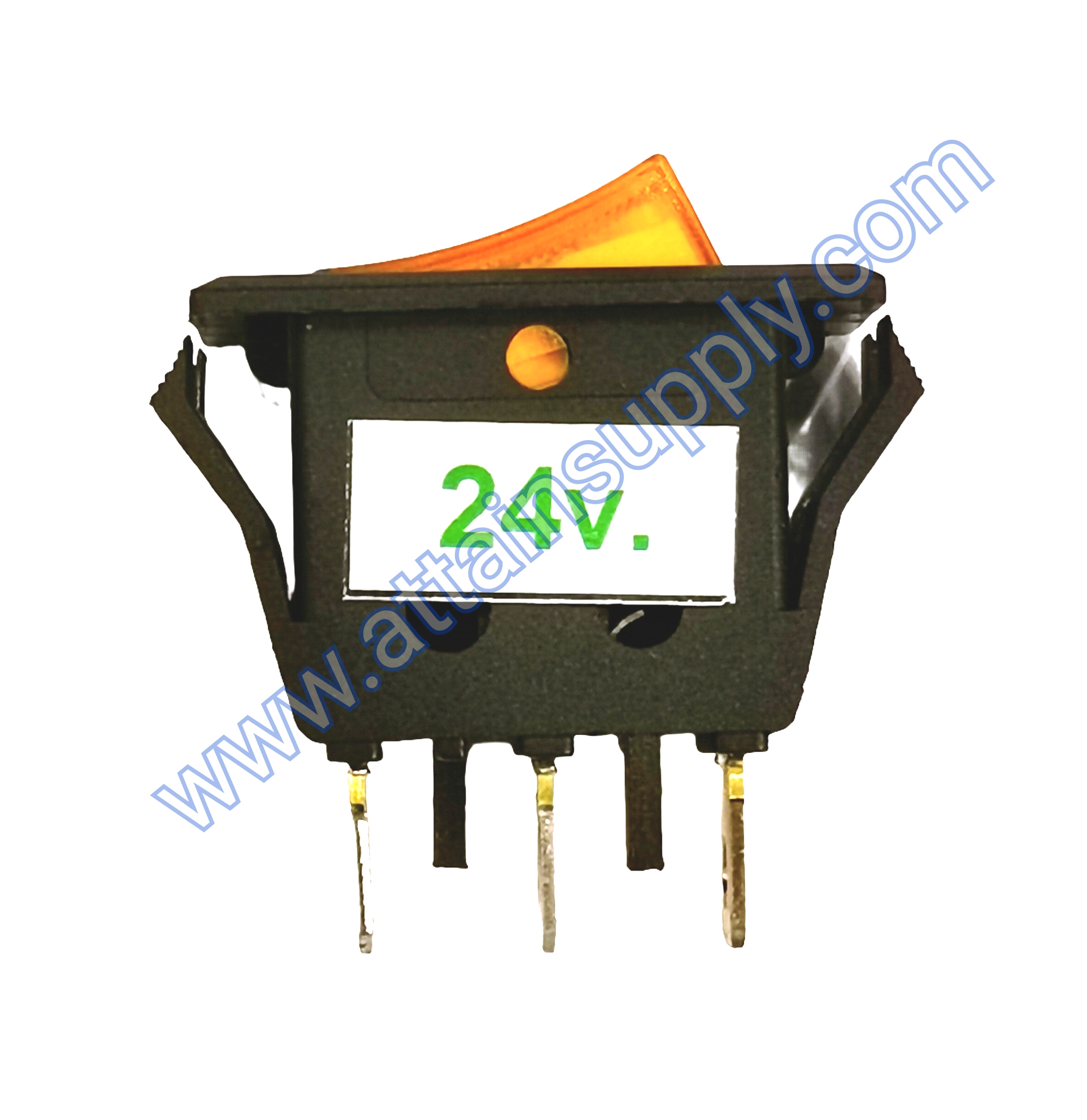 สวิทช์ ขอบจุดขาว-เหลี่ยมบาง 24V./3ขา มีไฟ-สีเหลือง