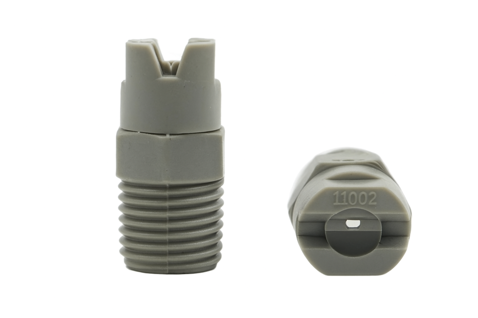 หัวฉีดแบบพัดพลาสติก PP เกลียวนอก 2 หุน รุ่น 11002 สีเทา มุมพ่น 110°