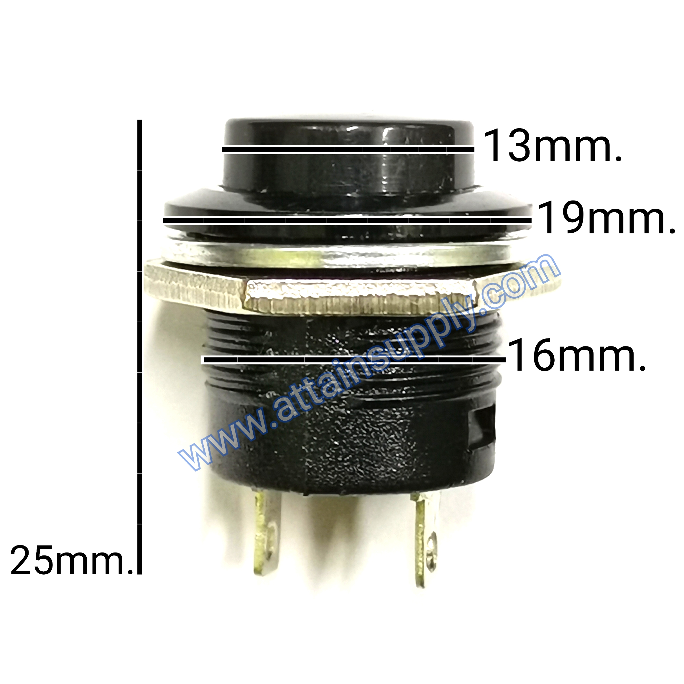 สวิทช์ กดติด-ปล่อยดับ/กลมแกนสั้น-สีดำ