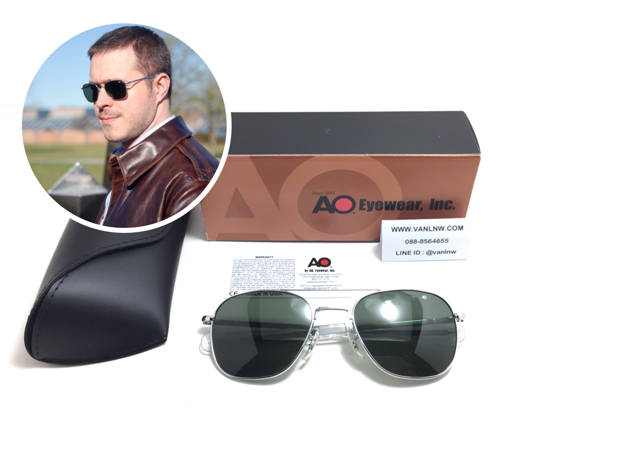 แว่นกันแดด Ao Original Pilot Made in USA (เงินเงา) ของแท้ 100%