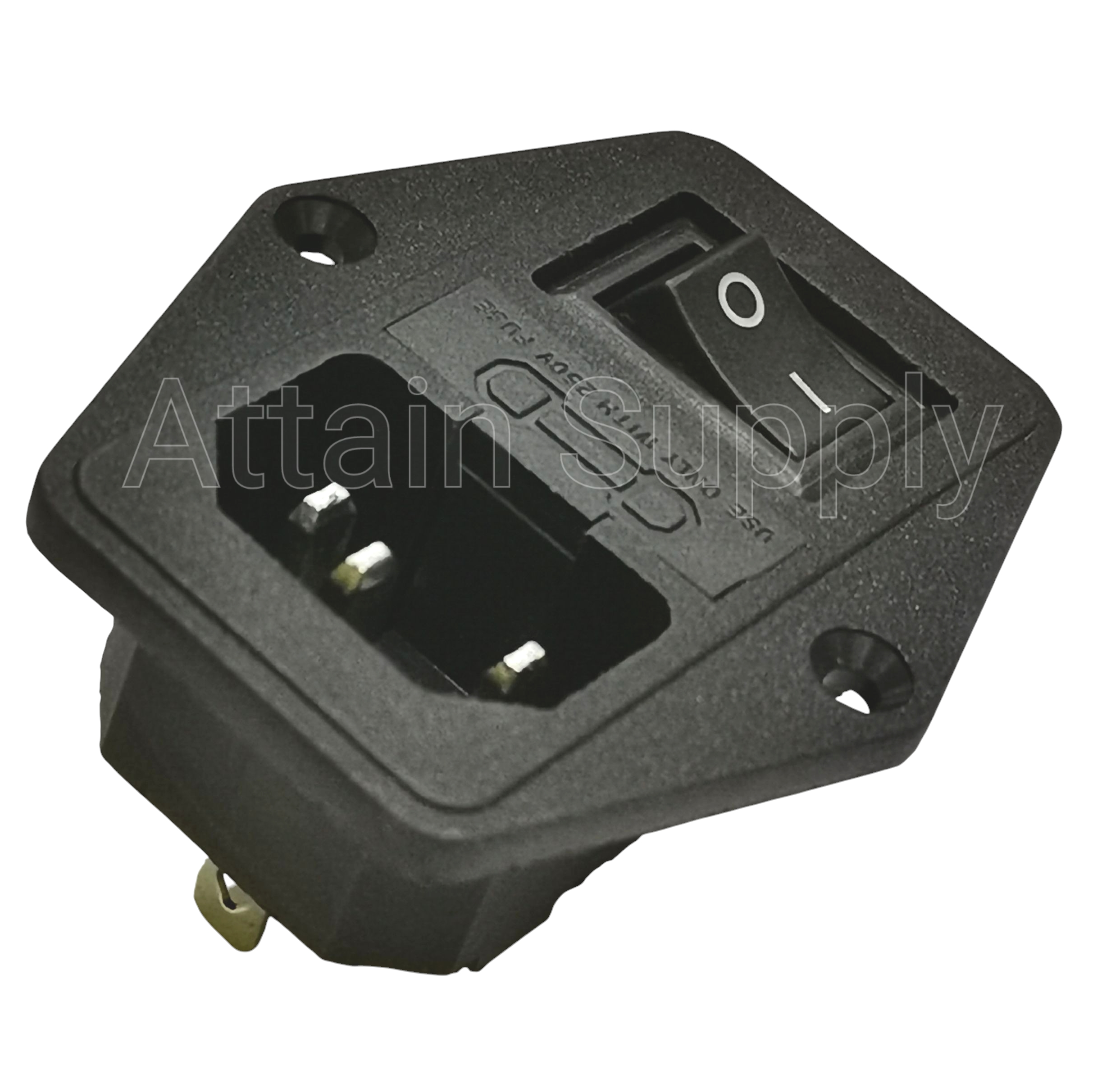 เต้ารับAC-3ขาผู้+ช่องฟิวส์+สวิทช์ ติดแท่น ขอบยึดน็อต