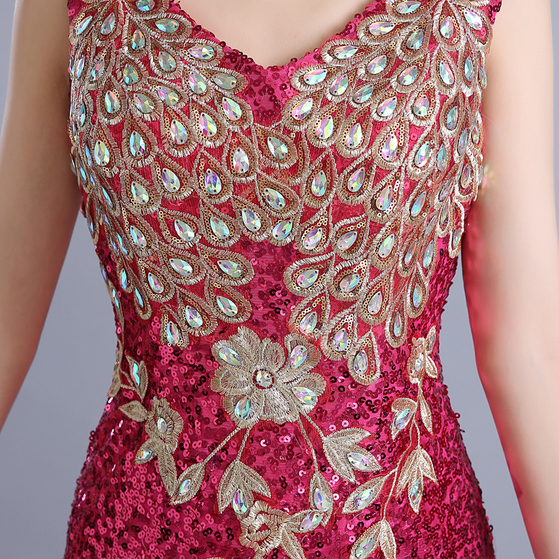 ชุดราตรียาว ทรงหางปลา ผ้าเลื่อม สีชมพูบานเย็น **พร้อมส่ง M** ซิปหลัง