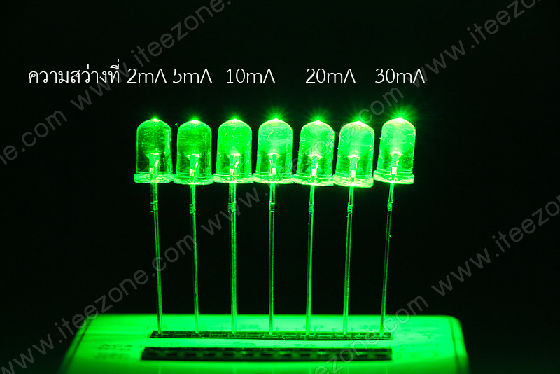 หลอดไฟ LED สีเขียว กระเปาะใส 5mm Super Bright