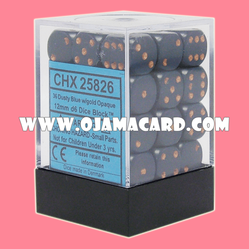 Chessex 12MM D6 Dice Block — Opaque : Dusty Blue / Gold「1 Dice」