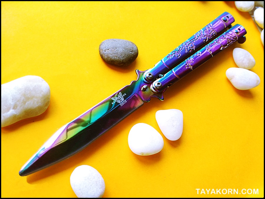 มีดซ้อมควง เรนโบว์ซากุระบาลิซอง Rainbow Sakura Balisong Trainer Knife TKBS-SK55TR