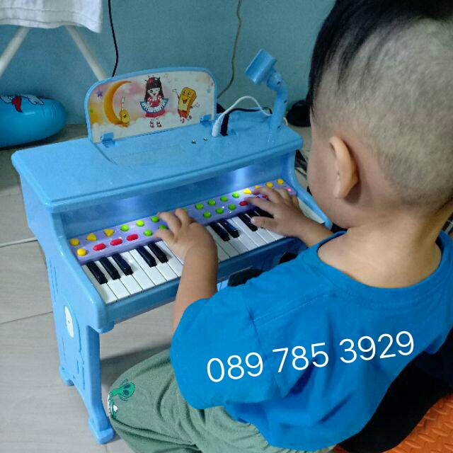 เปียโนของเล่นเด็ก เปียโดเด็ก อุปกรณ์ครบเซต สีฟ้า