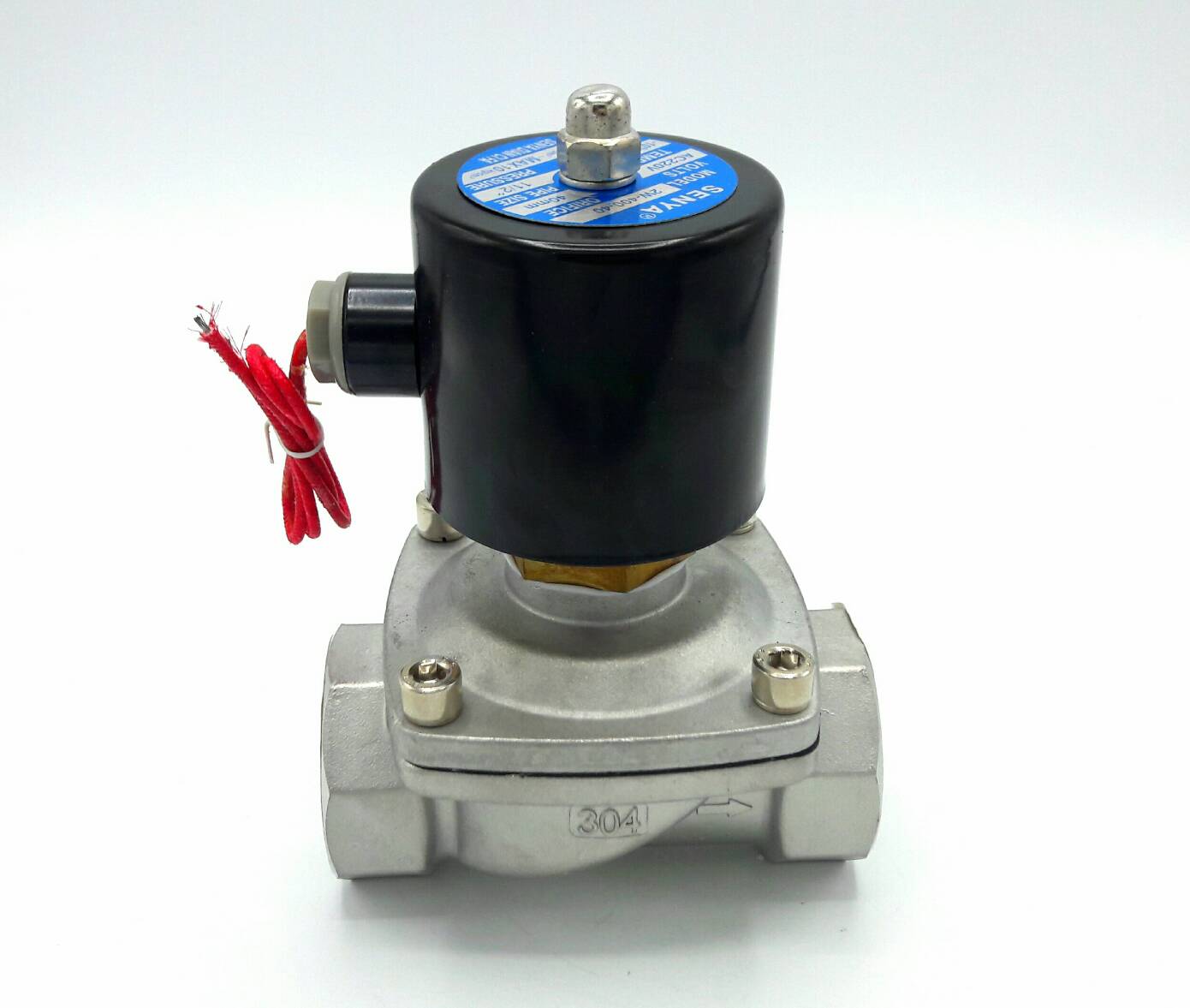 โซลินอยด์วาล์ว วาล์วไฟฟ้า วาวล์น้ำ วาล์วลม วาล์วสแตนเลส N/O(ปกติเปิด) 220V AC 1.5"